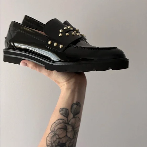 Stuart weitzman Patent Black Studded Loafers - Picture 5 of 11
